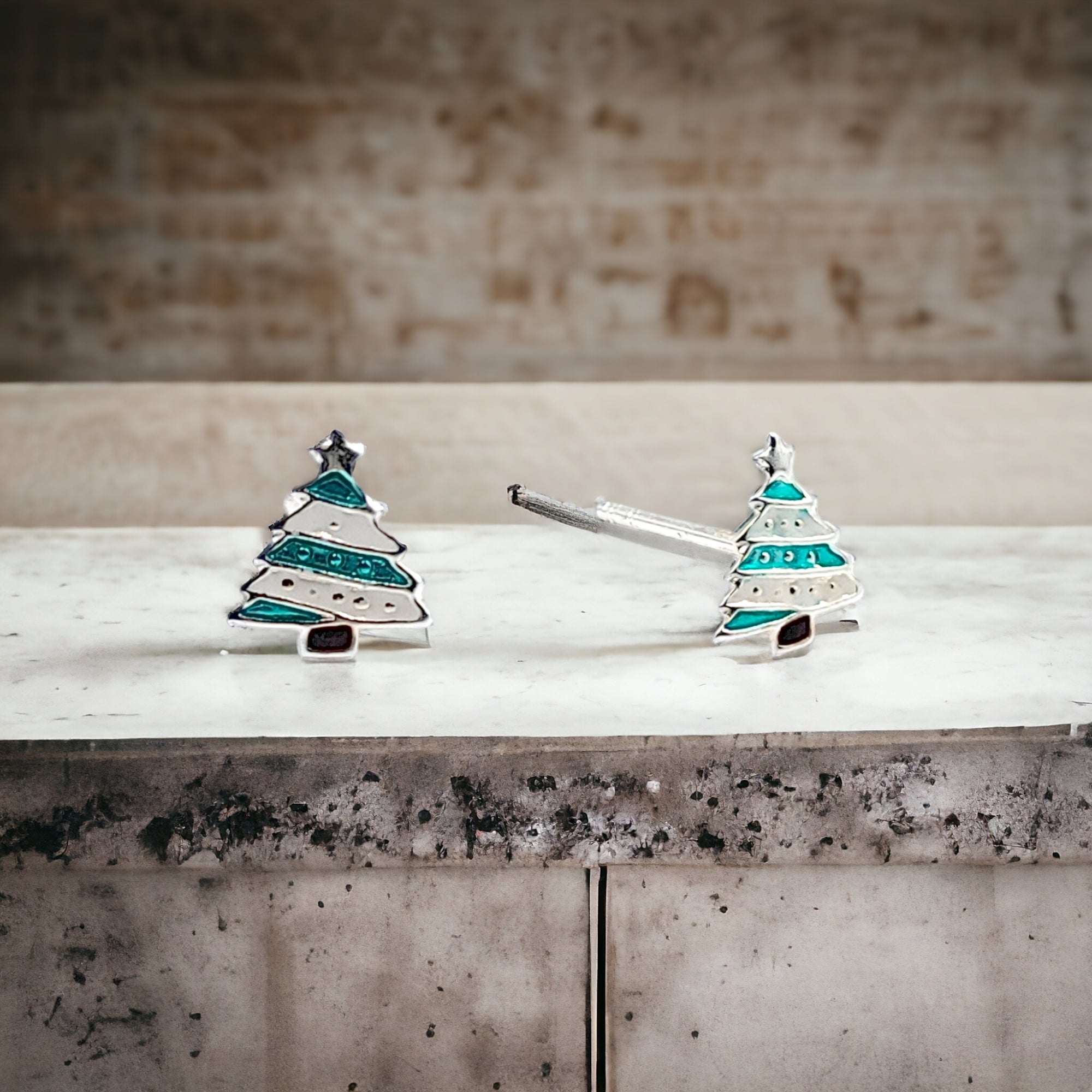 925 Sterling Silver Cute Tree Ear Studs Enamel Cartilage Ear Studs 8x6 mm