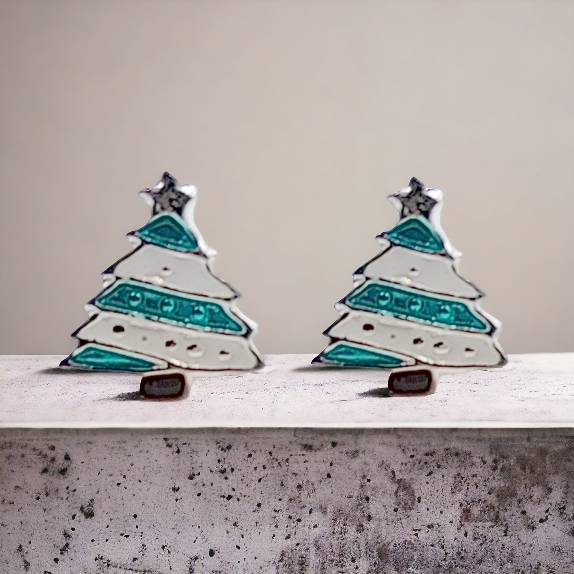 925 Sterling Silver Cute Tree Ear Studs Enamel Cartilage Ear Studs Earrings Handmade Gift - 8x6 mm