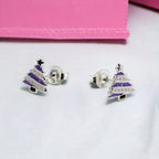 925 Sterling Silver Cute Tree Ear Studs Enamel Cartilage Ear Studs Earrings Handmade Gift - 8x6 mm