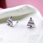 925 Sterling Silver Cute Tree Ear Studs Enamel Cartilage Ear Studs Earrings Handmade Gift - 8x6 mm