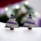 925 Sterling Silver Cute Tree Ear Studs Enamel Cartilage Ear Studs Earrings Handmade Gift - 8x6 mm