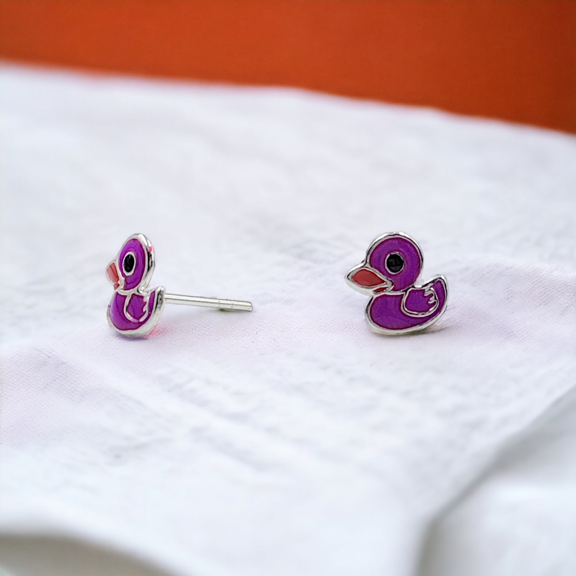 925 Sterling Silver Cute Duck Ear Studs Enamel Cartilage Ear Studs Minimalist Handmade Gift - 7x7 mm