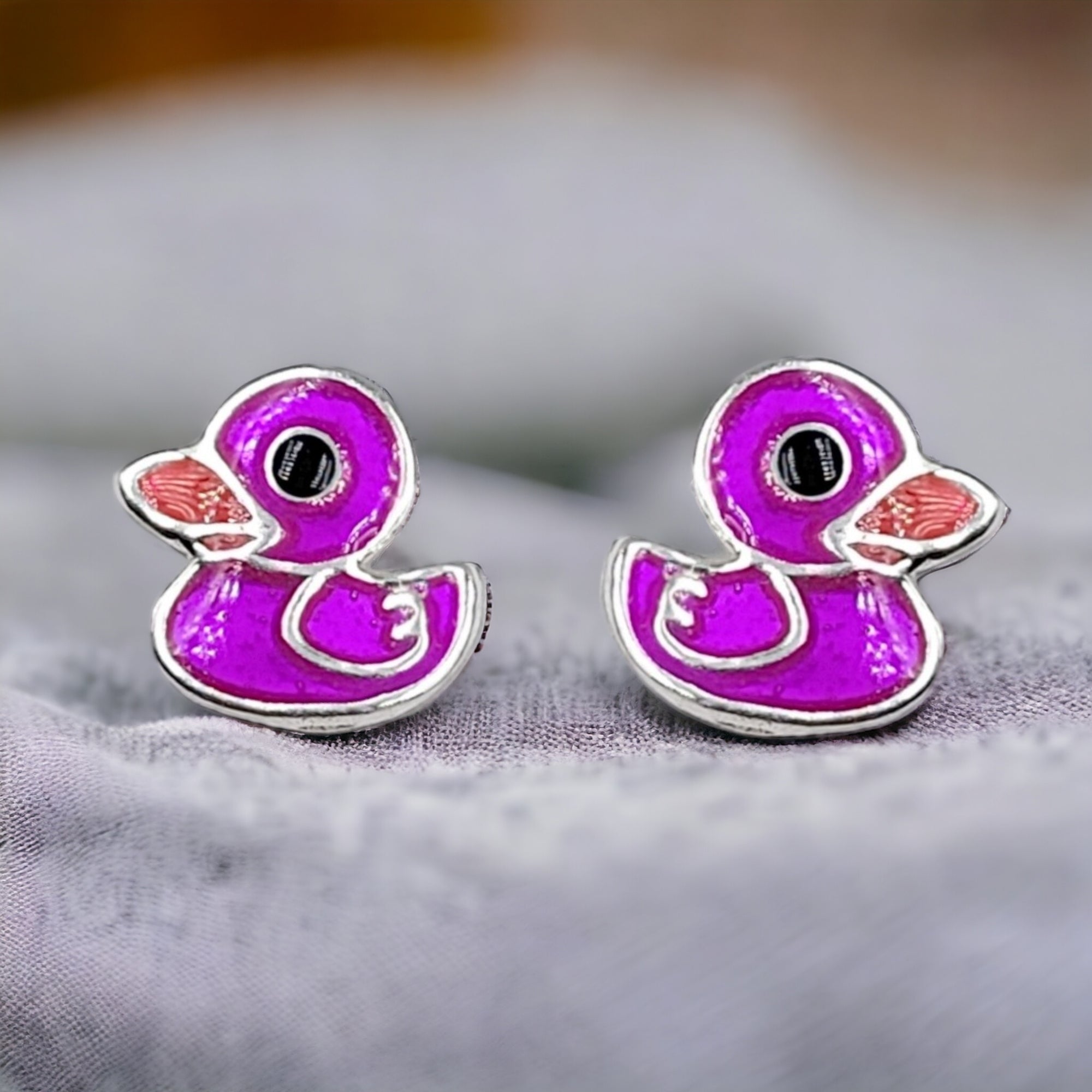 925 Sterling Silver Cute Duck Ear Studs Enamel Cartilage Ear Studs Minimalist Handmade Gift - 7x7 mm