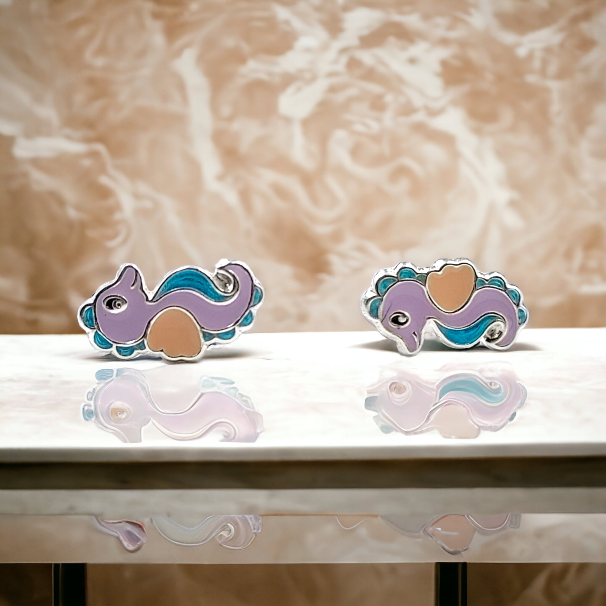 925 Sterling Silver Seahorse Ear Studs Tiny Ocean animal Earrings 11x6 mm