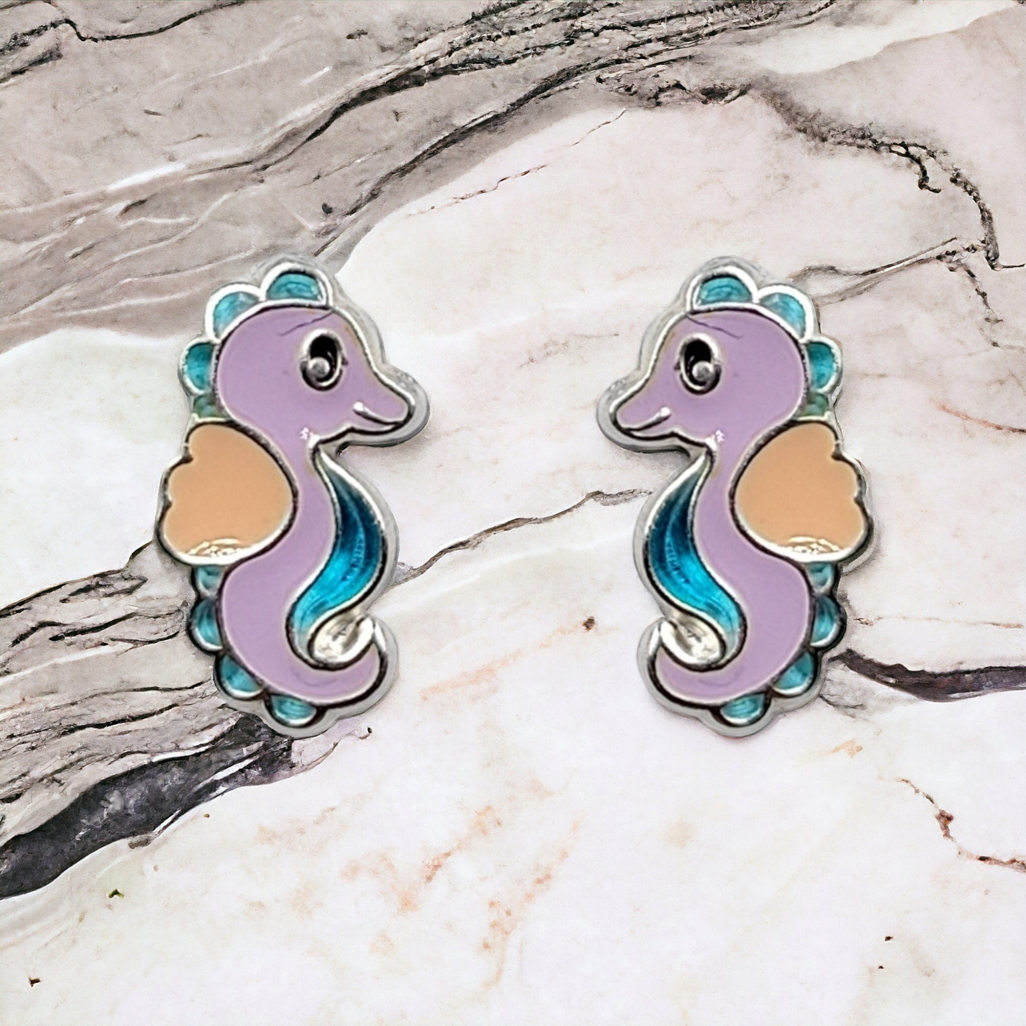 925 Sterling Silver Seahorse Ear Studs Tiny Ocean animal Earrings Minimalist Handmade Gift - 11x6 mm