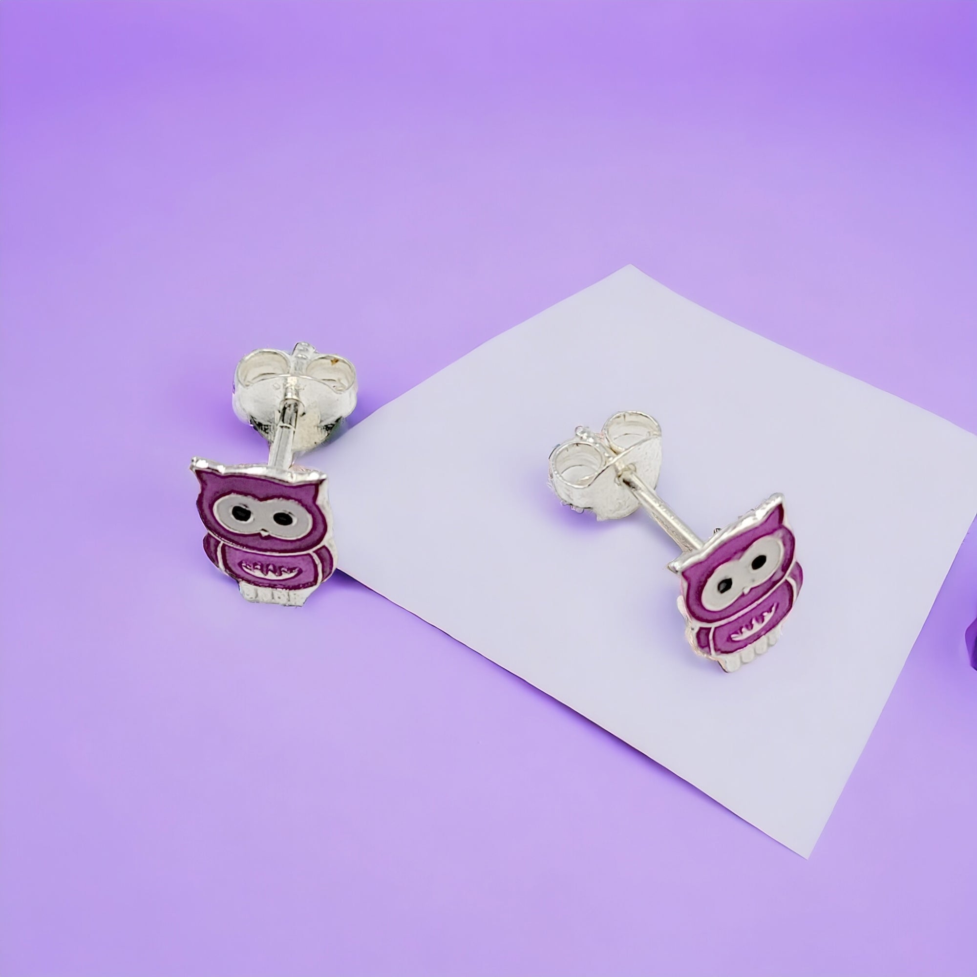 925 Sterling Silver Cute Owl Ear Studs Tiny Bird Earrings Handmade Gift For Girls- 9x6 mm