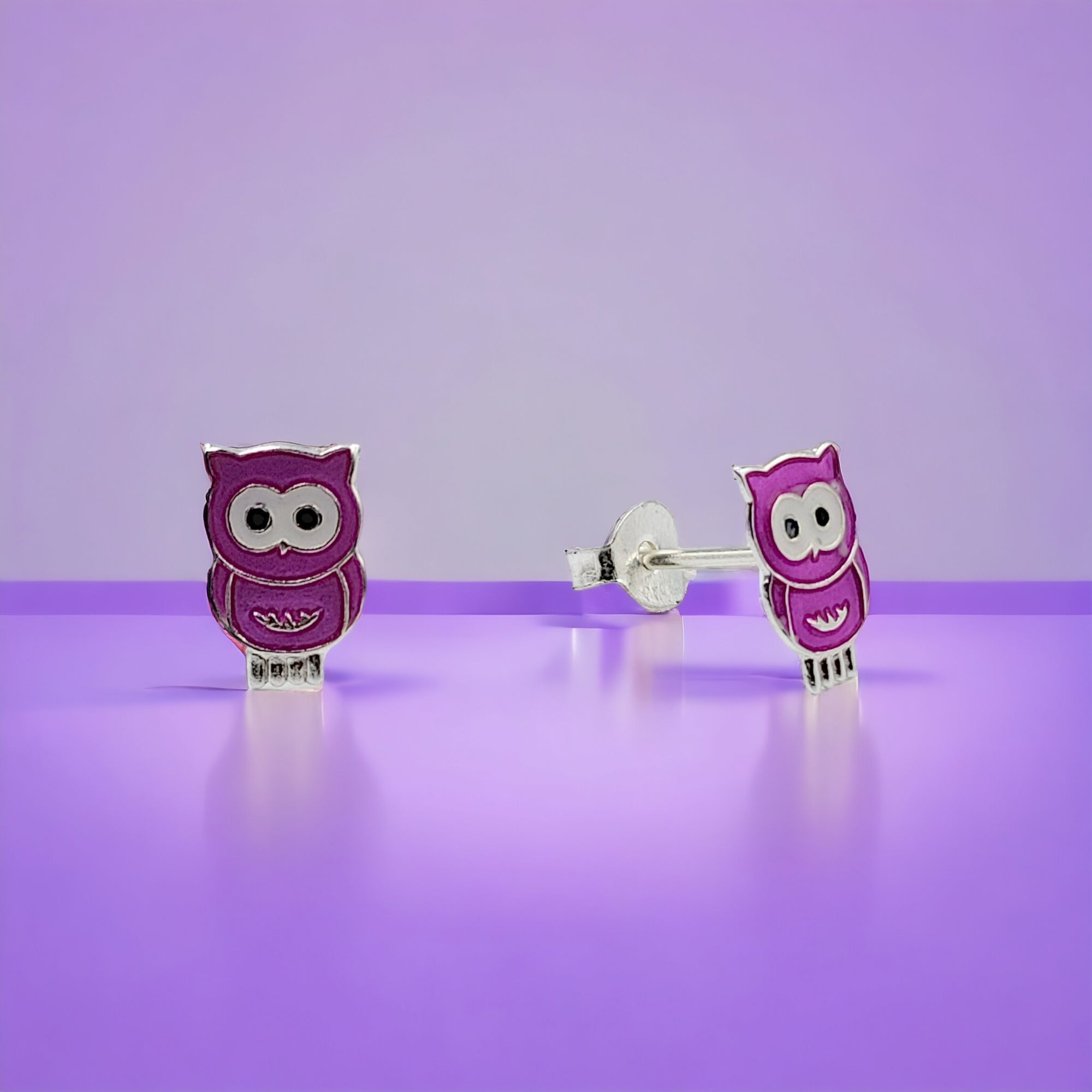 925 Sterling Silver Cute Owl Ear Studs Tiny Bird Earrings Handmade Gift For Girls- 9x6 mm