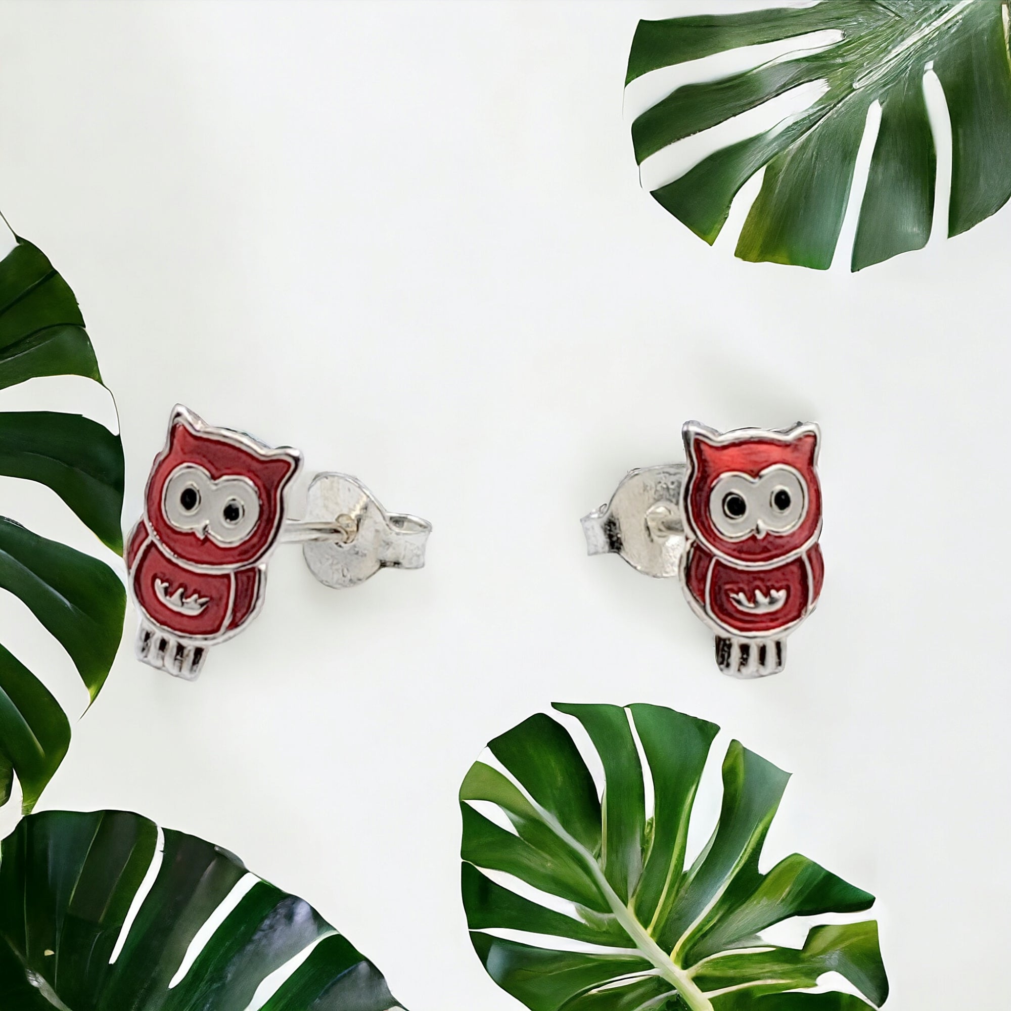 925 Sterling Silver Cute Owl Ear Studs Tiny Bird Earrings Handmade Gift For Girls- 9x6 mm