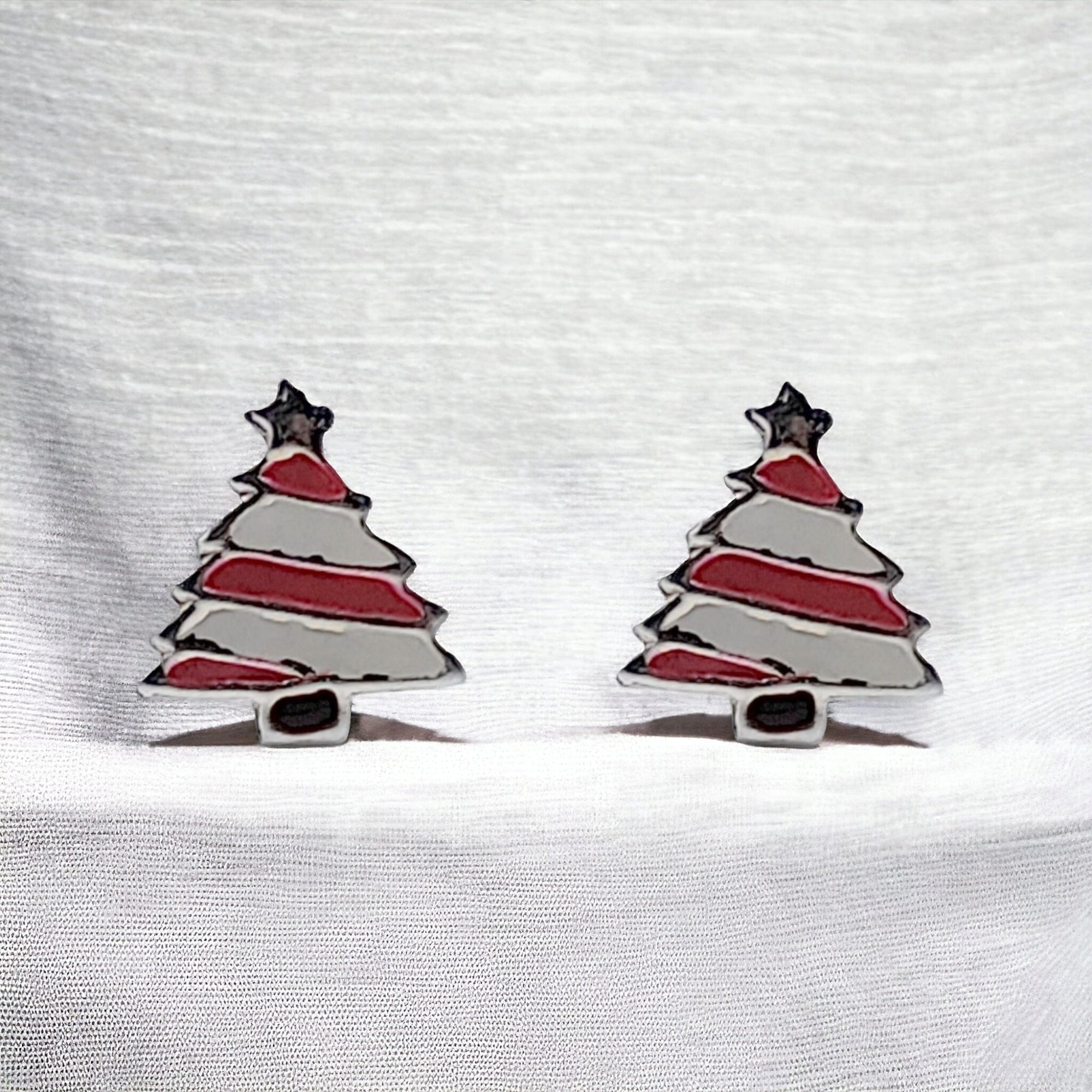 925 Sterling Silver Cute Tree Ear Studs Enamel Cartilage Ear Studs Earrings Handmade Gift - 8x6 mm