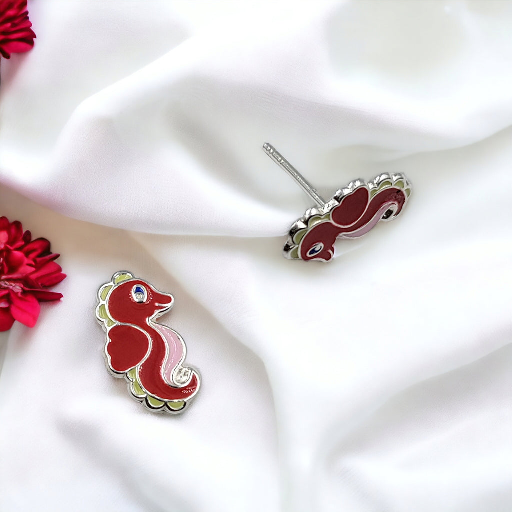 925 Sterling Silver Seahorse Ear Studs Tiny Ocean animal Earrings Minimalist Handmade Gift - 11x6 mm