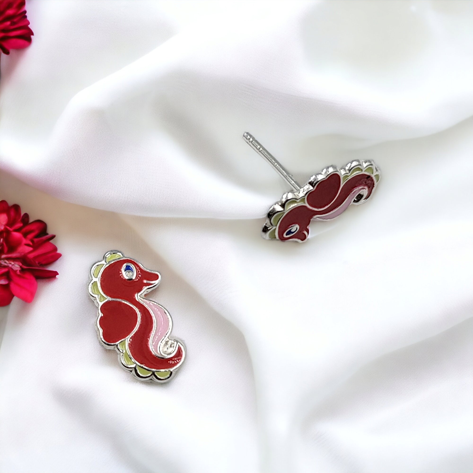 925 Sterling Silver Seahorse Ear Studs Tiny Ocean animal Earrings Minimalist Handmade Gift - 11x6 mm