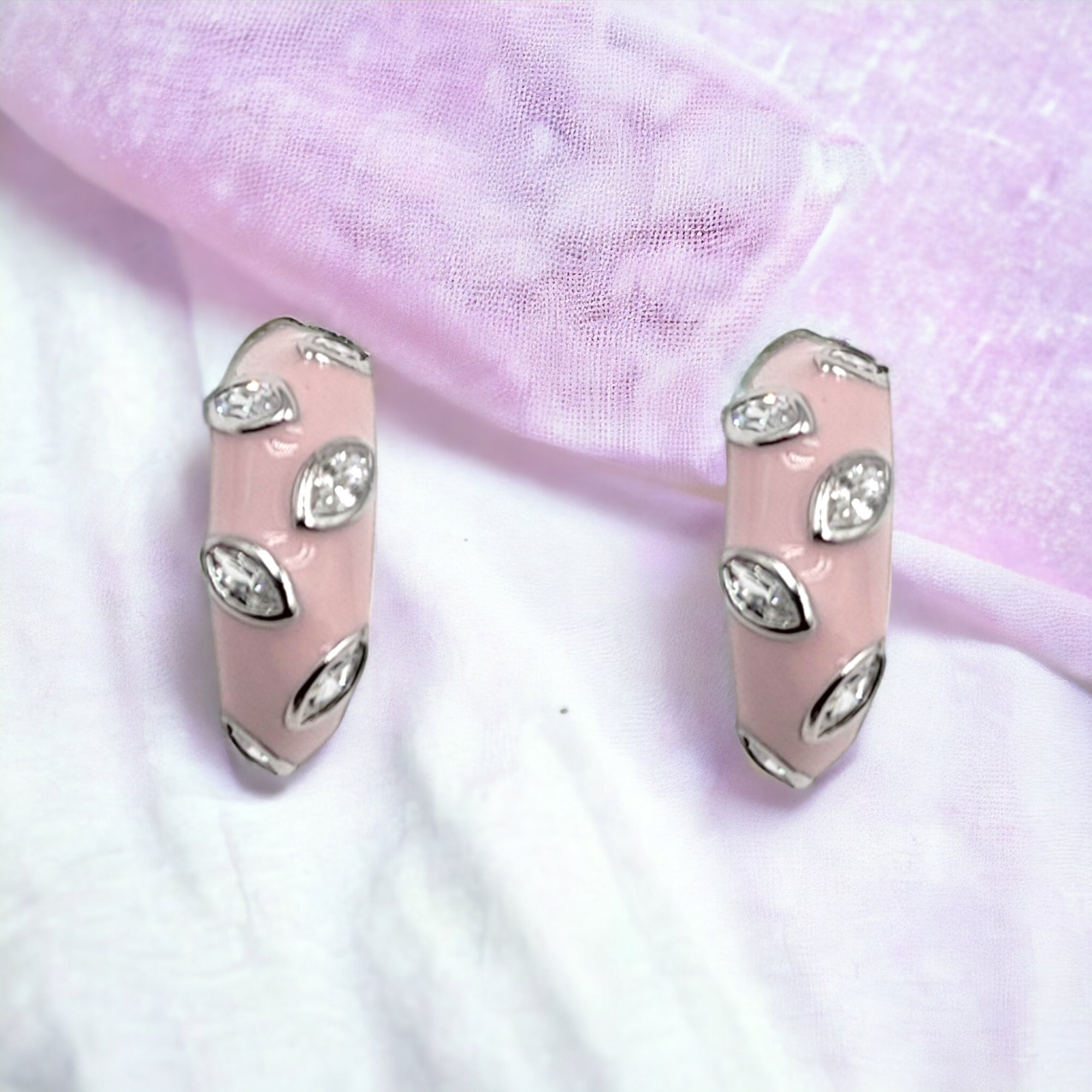 Quirky Enamel Hoops Petal CZ Chunky Bold Hoop Earrings Handmade Gift Gift For Women-13x4 mm