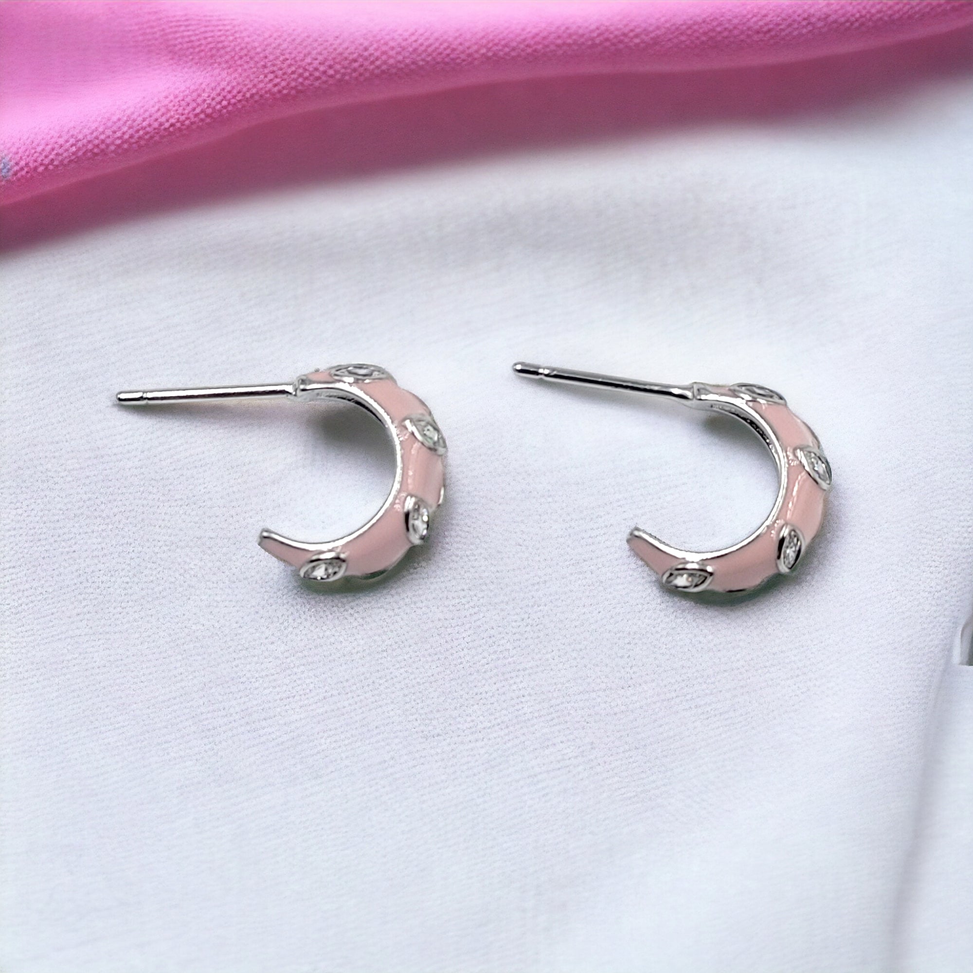 Quirky Enamel Hoops Petal CZ Chunky Bold Hoop Earring 13x4 mm