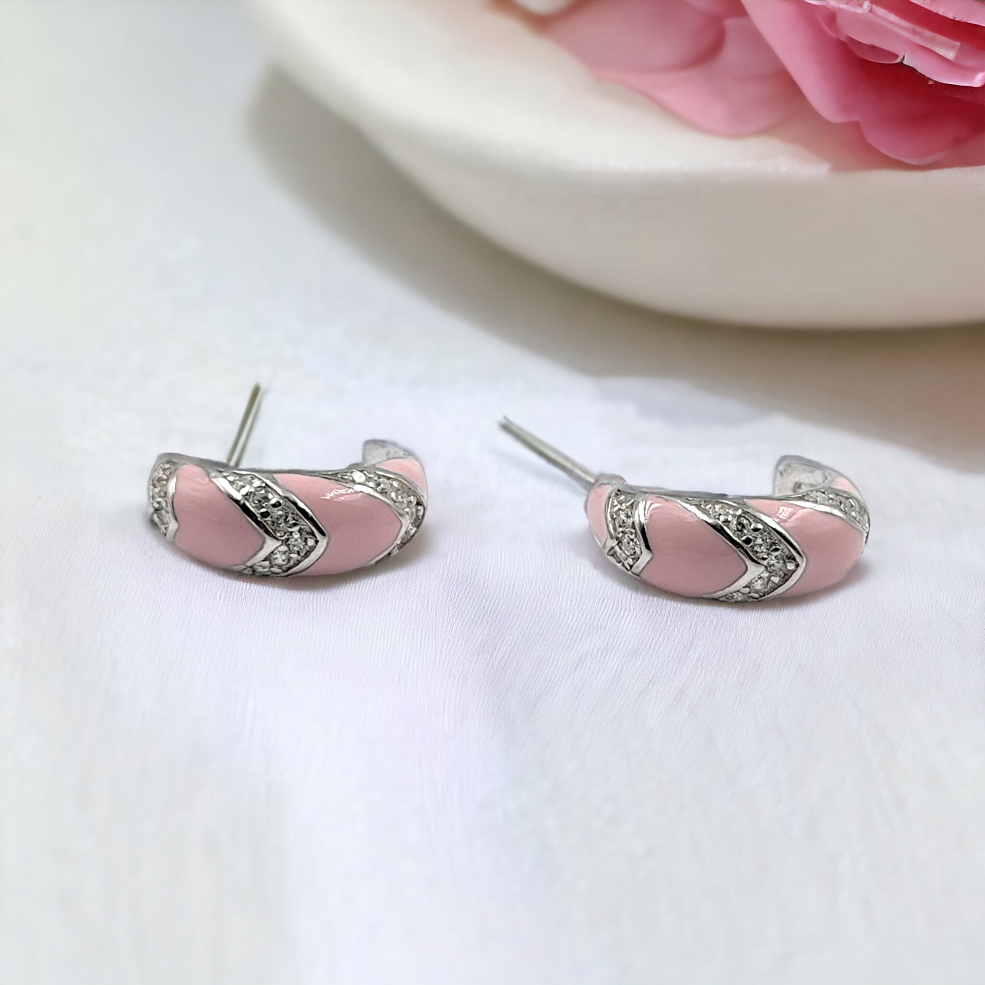 Quirky Enamel Hoops Strips CZ Chunky Bold Hoop Mini Art Deco Earrings Gift For Women 13x4 mm