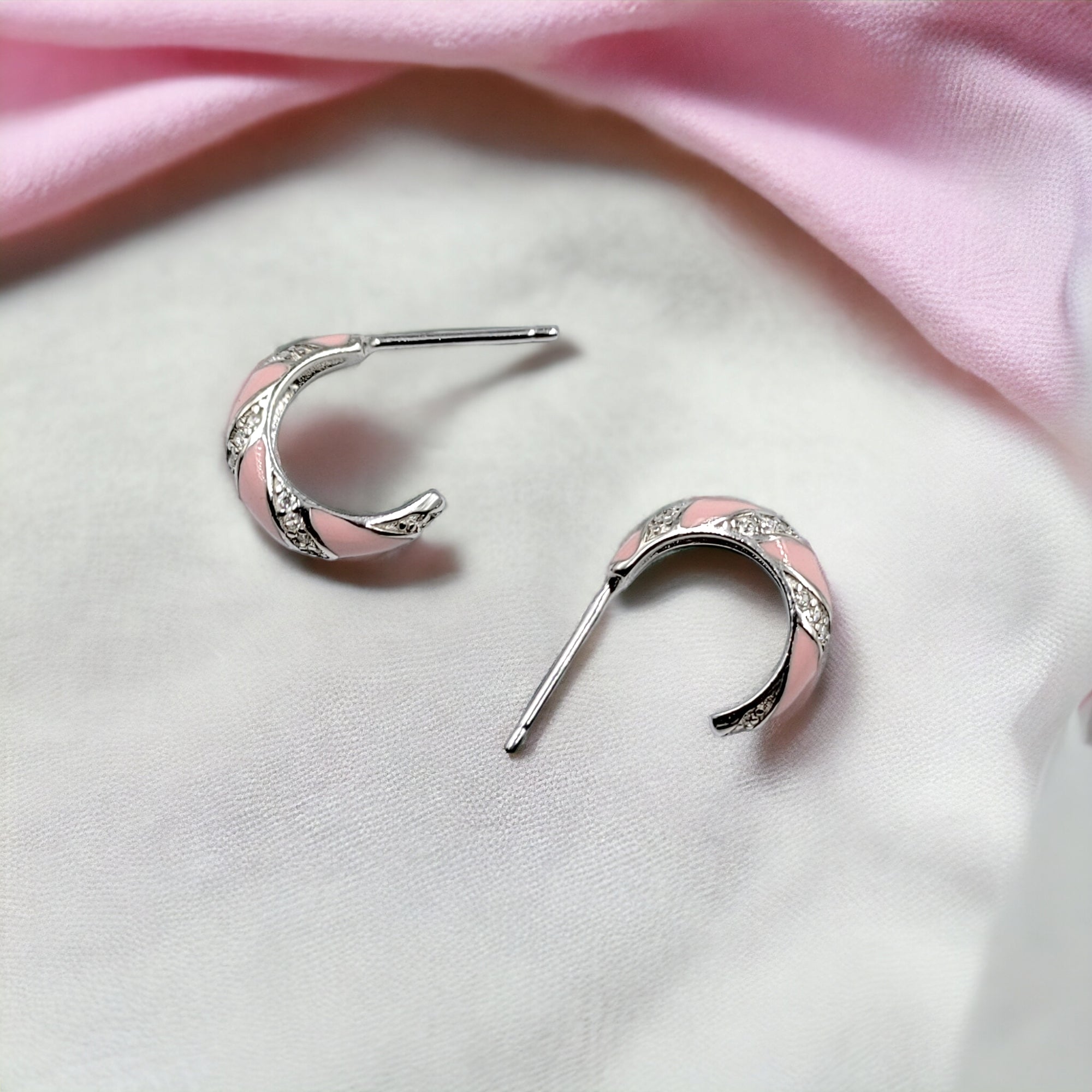 Quirky Enamel Hoops Strips CZ Chunky Bold Hoop Mini Art Deco Earrings 13x4 mm