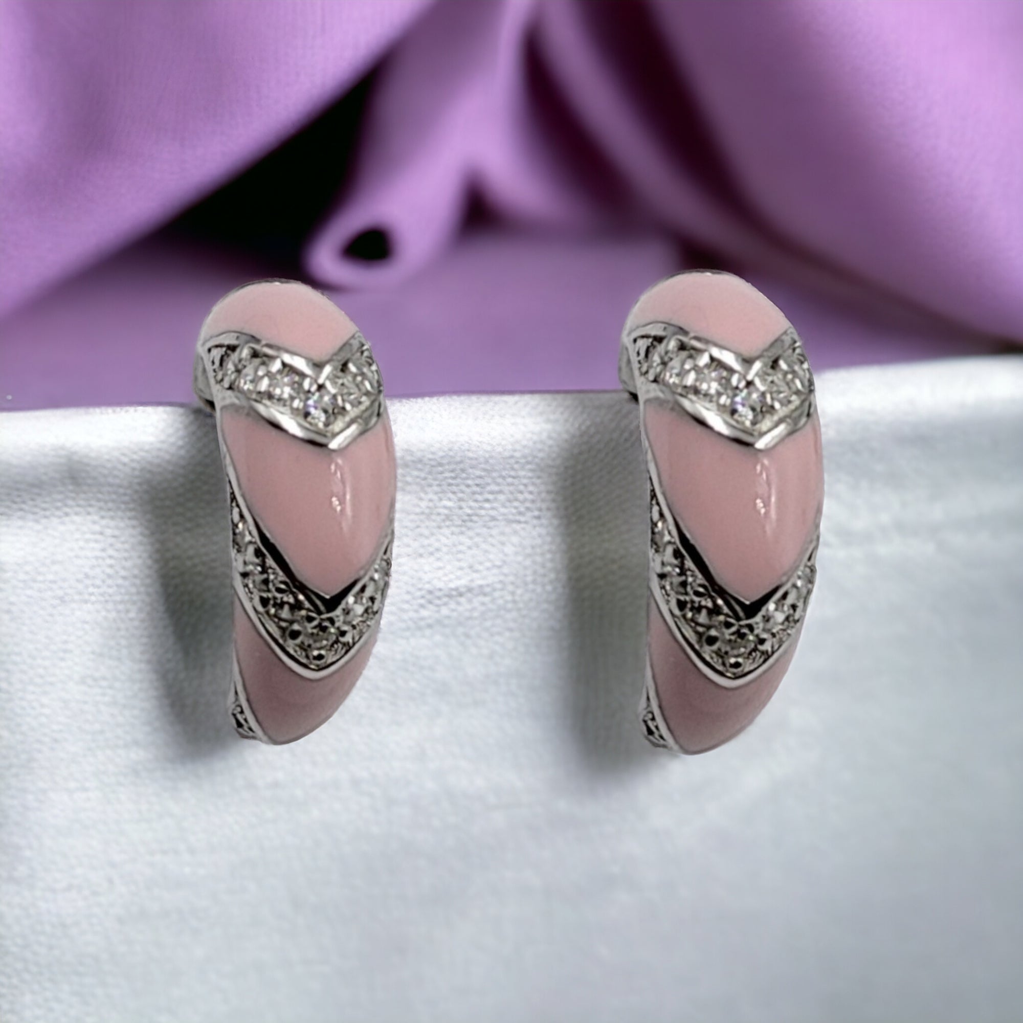 Quirky Enamel Hoops Strips CZ Chunky Bold Hoop Mini Art Deco Earrings Gift For Women 13x4 mm