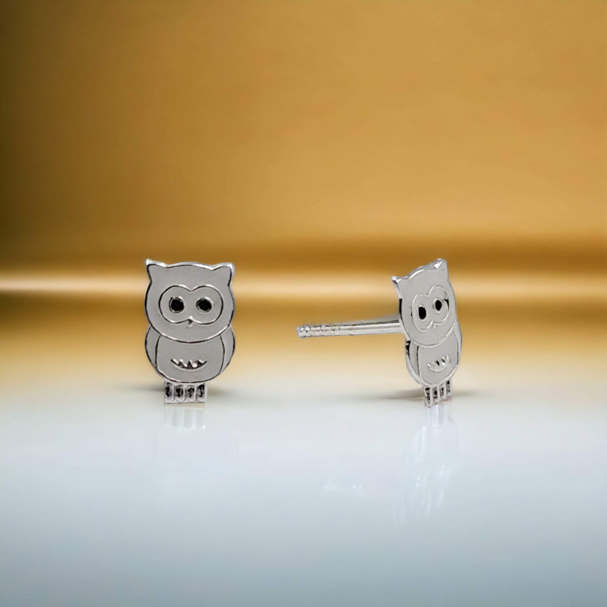 925 Sterling Silver Cute Owl Ear Studs Tiny Bird Earrings Handmade Gift For Girls- 9x6 mm