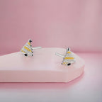 925 Sterling Silver Cute Tree Ear Studs Enamel Cartilage Ear Studs Earrings Handmade Gift - 8x6 mm