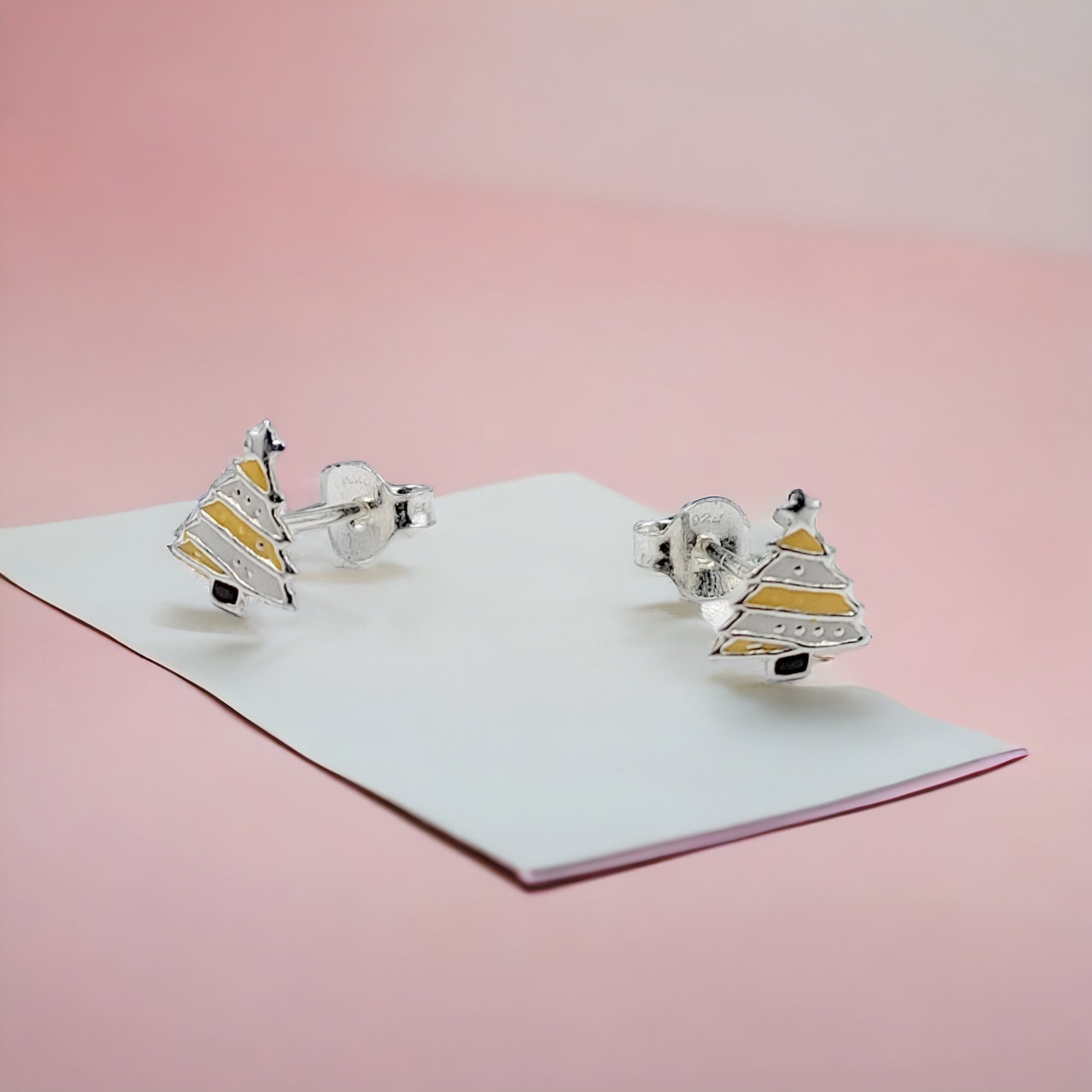925 Sterling Silver Cute Tree Ear Studs Enamel Cartilage Ear Studs Earrings Handmade Gift - 8x6 mm