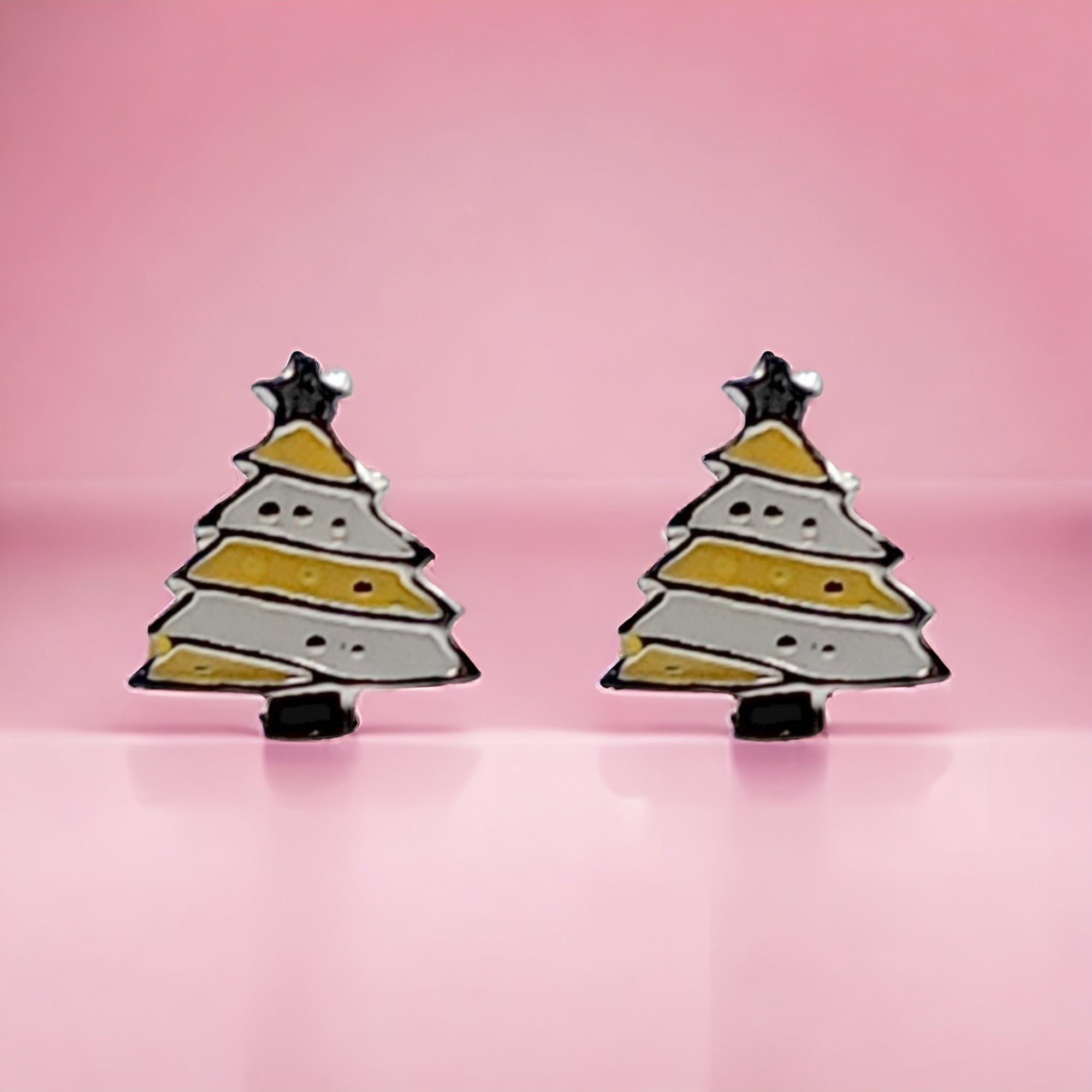 925 Sterling Silver Cute Tree Ear Studs Enamel Cartilage Ear Studs Earrings Handmade Gift - 8x6 mm