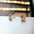 925 Sterling Silver Cute Duck Ear Studs Enamel Cartilage Ear Studs Minimalist Handmade Gift - 7x7 mm
