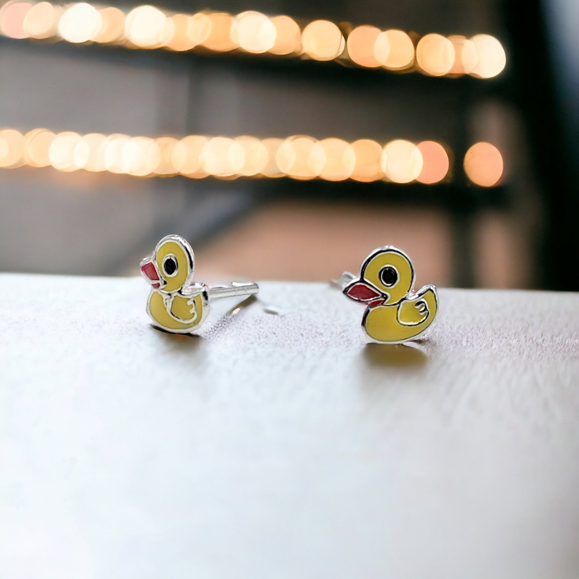 925 Sterling Silver Cute Duck Ear Studs Enamel Cartilage Ear Studs Minimalist Handmade Gift - 7x7 mm