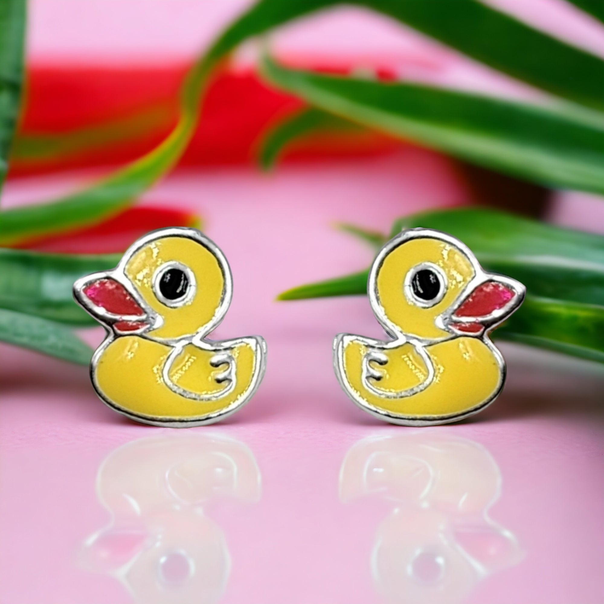 925 Sterling Silver Cute Duck Ear Studs Enamel Cartilage Ear Studs Minimalist Handmade Gift - 7x7 mm
