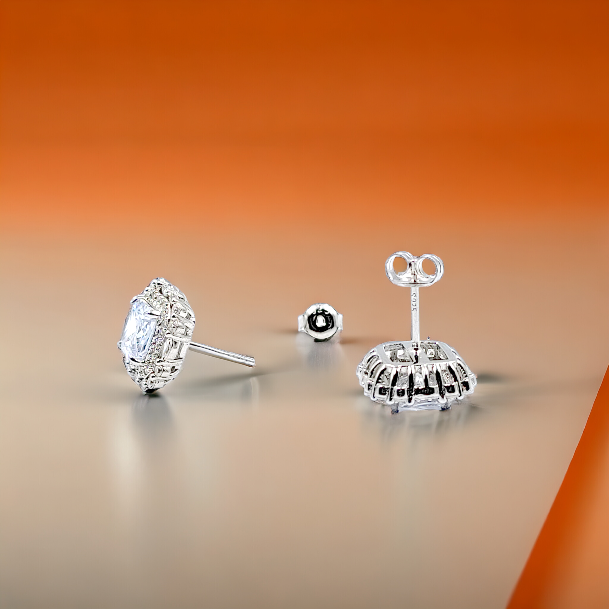 925 Sterling Silver Cubic Zirconia Halo Square Stud Earrings Minimalist Handmade Gift For Women -13x13 mm