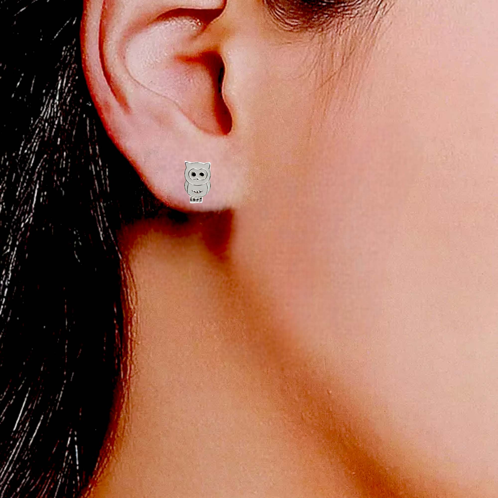 925 Sterling Silver Cute Owl Ear Studs Tiny Bird Earrings Handmade Gift For Girls- 9x6 mm