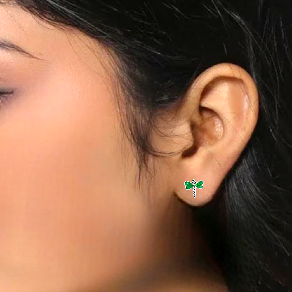 925 Sterling Silver Cute Bees Ear Studs Tiny Insects Earrings Enamel Cartilage Gift - 8x10 mm