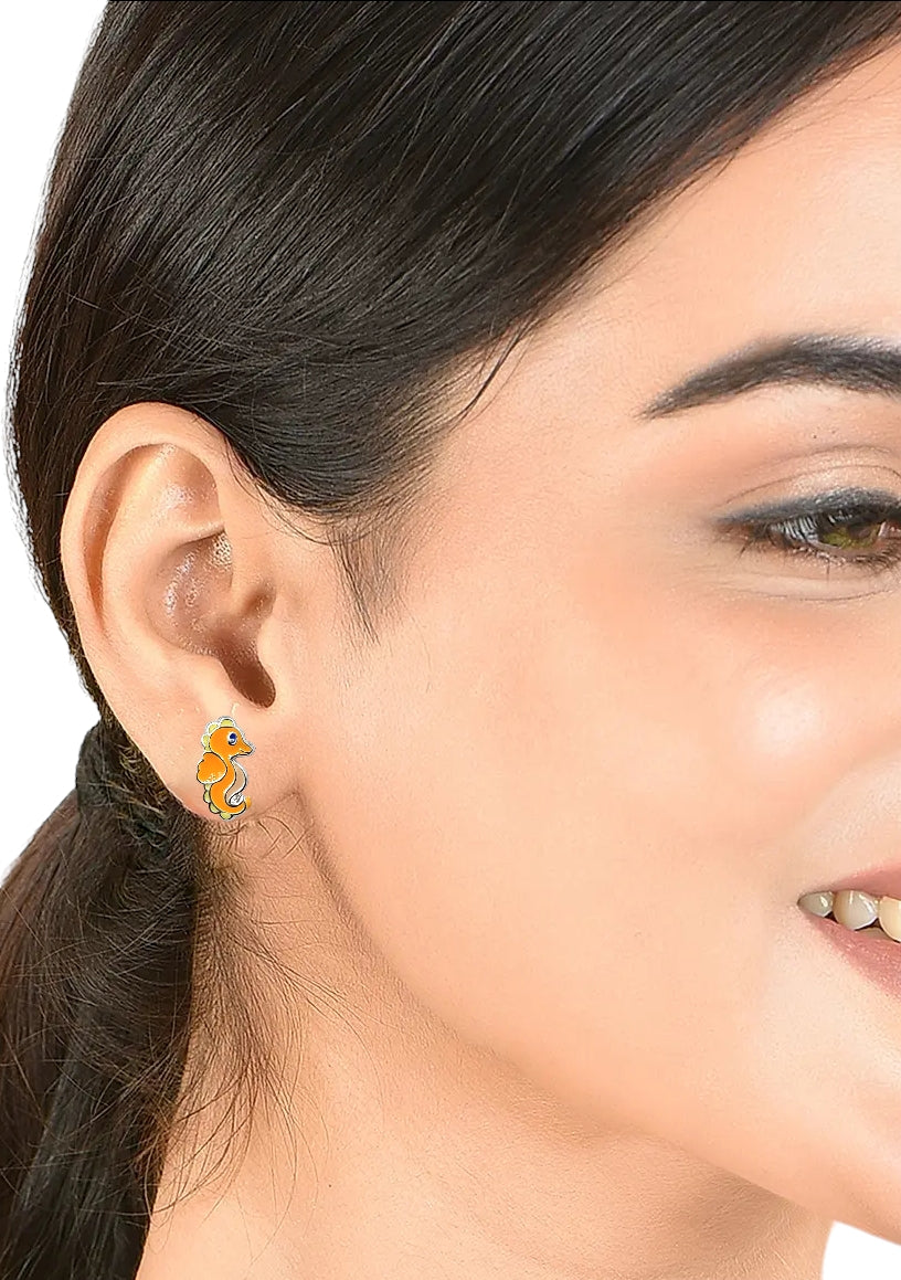 925 Sterling Silver Seahorse Ear Studs Tiny Ocean animal Earrings 11x6 mm