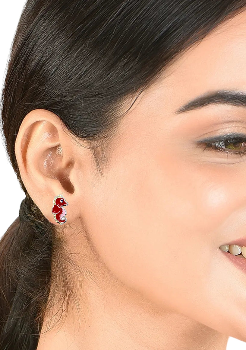 925 Sterling Silver Seahorse Ear Studs Tiny Ocean animal Earrings 11x6 mm