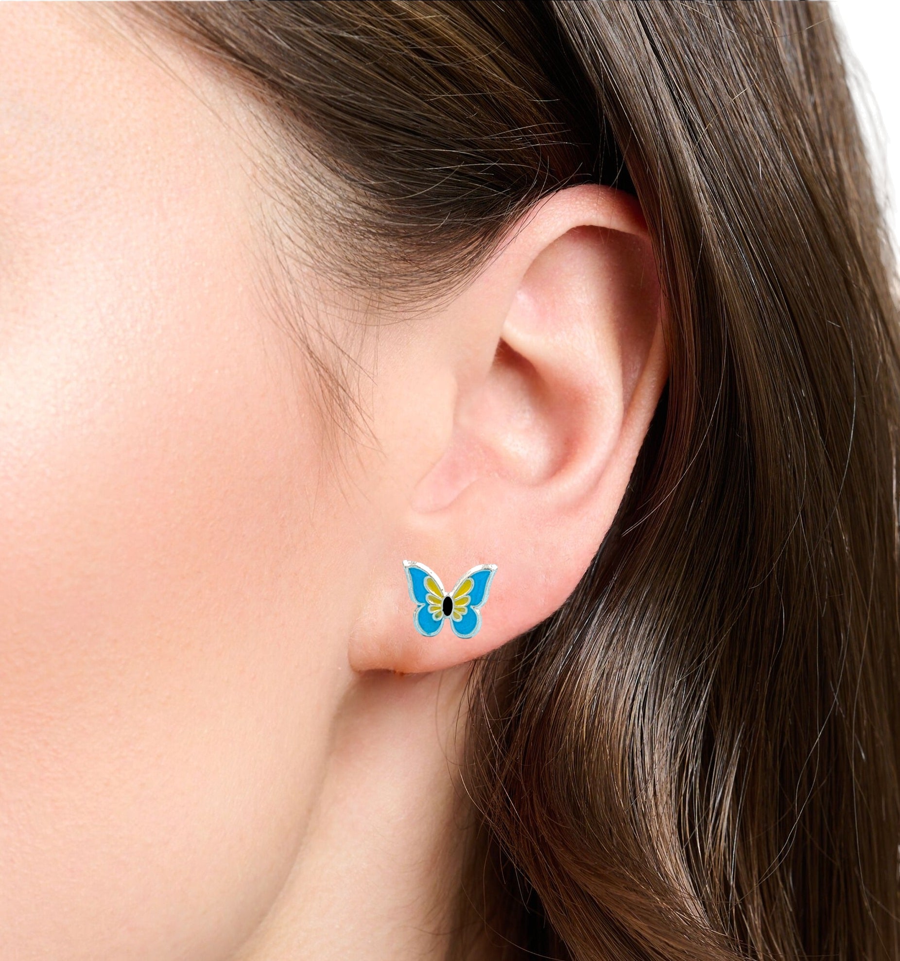 925 Sterling Silver Cute Butterfly Ear Studs Tiny Enamel Ear Studs Earring Minimalist Handmade Gift for Women