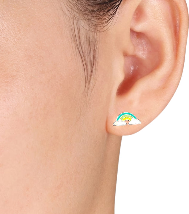 925 Sterling Silver Cute Rainbow Ear Studs Tiny Earrings Enamel Cartilage Ear Studs Gift - 5x11 mm