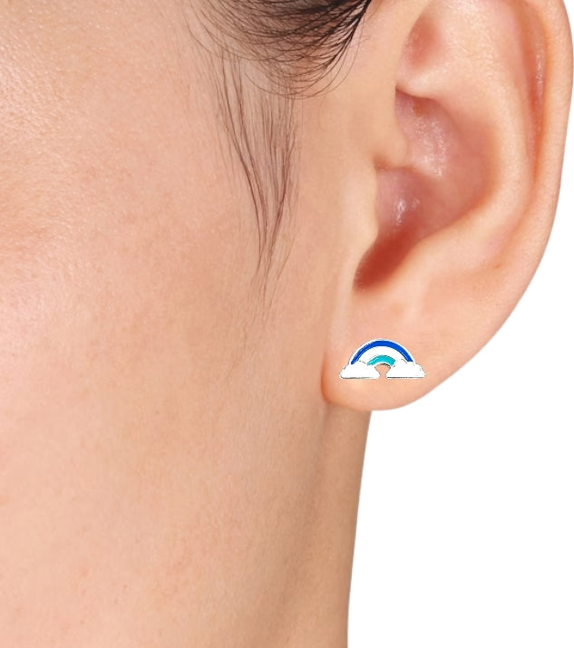 925 Sterling Silver Cute Rainbow Ear Studs Tiny Earrings Enamel Cartilage Ear Studs Gift - 5x11 mm