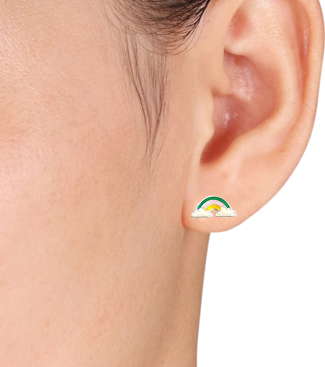 925 Sterling Silver Cute Rainbow Ear Studs Tiny Earrings Enamel Cartilage Ear Studs Girls Earrings Minimalist Handmade Gift - 5x11 mm