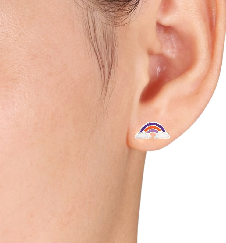 925 Sterling Silver Cute Rainbow Ear Studs Tiny Earrings Enamel Cartilage Ear Studs Girls Earrings Minimalist Handmade Gift - 5x11 mm