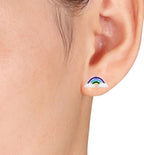 925 Sterling Silver Cute Rainbow Ear Studs Tiny Earrings Enamel Cartilage Ear Studs Girls Earrings Minimalist Handmade Gift - 5x11 mm