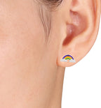 925 Sterling Silver Cute Rainbow Ear Studs Tiny Earrings Enamel Cartilage Ear Studs Girls Earrings Minimalist Handmade Gift - 5x11 mm