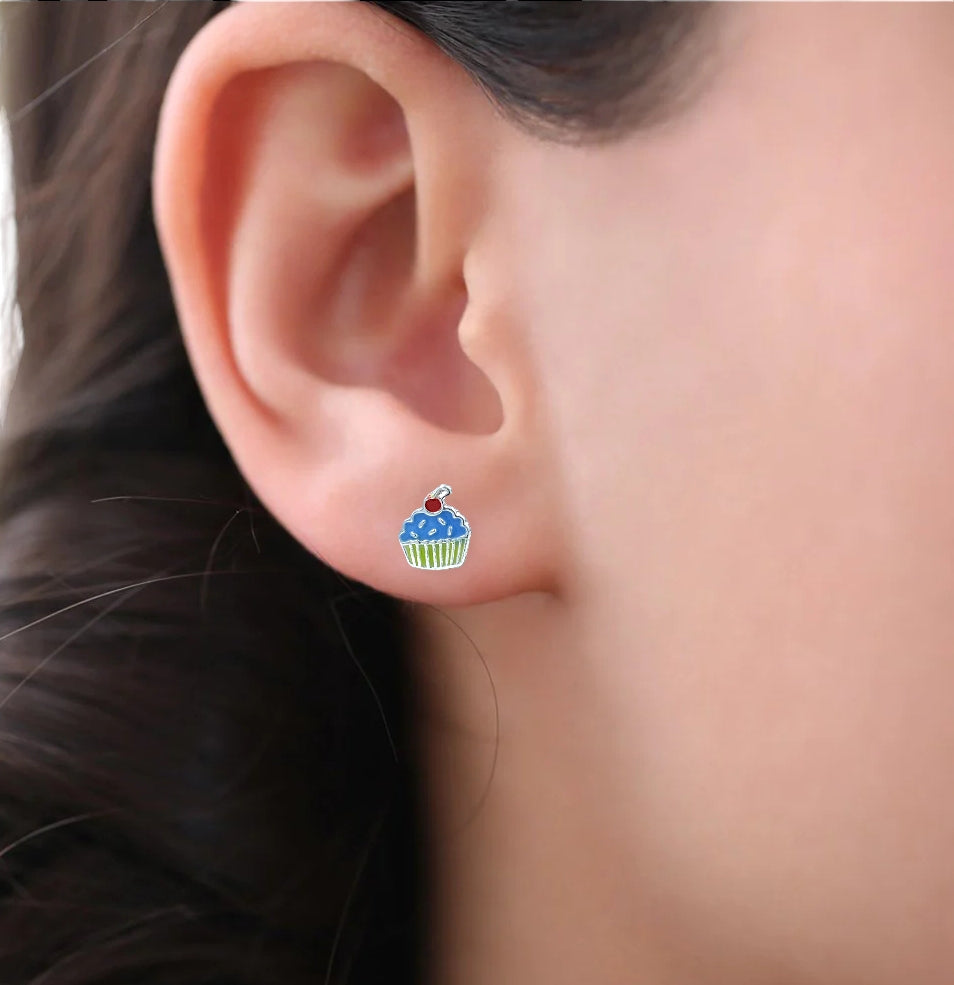 925 Sterling Silver Cute Ice Creame Ear Studs Tiny Earrings Food Enamel Ear Studs Earrings