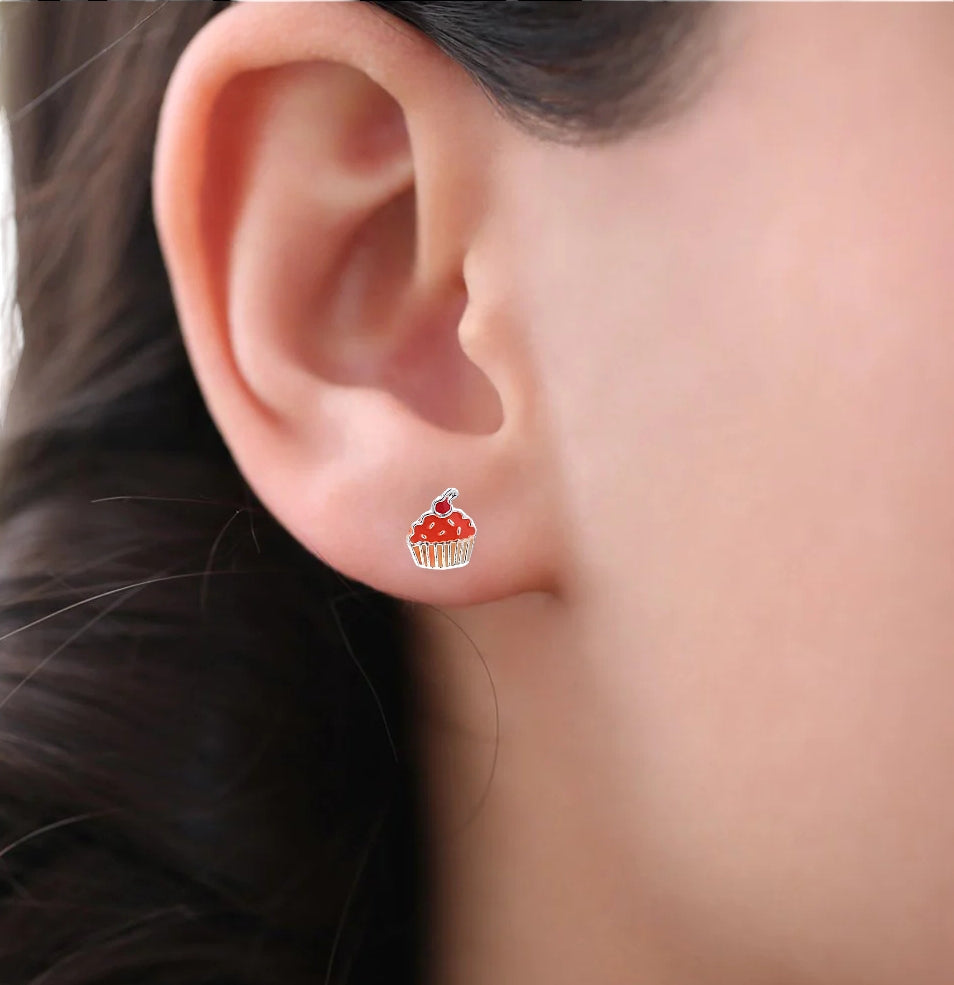 925 Sterling Silver Cute Ice Creame Ear Studs Tiny Earrings Food Enamel Ear Studs Earrings