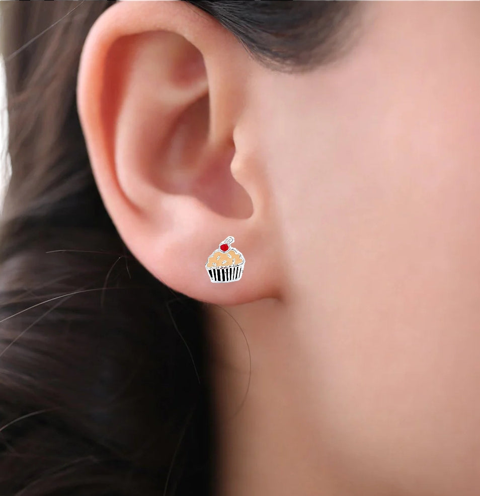 925 Sterling Silver Cute Ice Creame Ear Studs Tiny Earrings Food Enamel Ear Studs Earrings