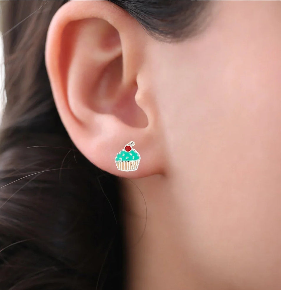 925 Sterling Silver Cute Ice Creame Ear Studs Tiny Earrings Food Enamel Ear Studs Earrings