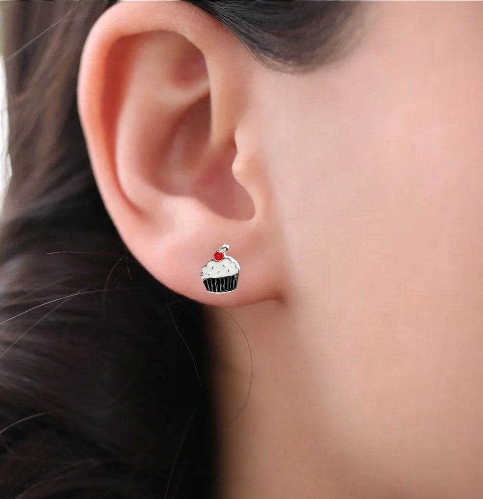 925 Sterling Silver Cute Ice Creame Ear Studs Tiny Earrings Food Enamel Ear Studs Earrings Minimalist Handmade Gift for foody