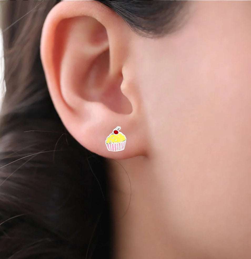 925 Sterling Silver Cute Ice Creame Ear Studs Tiny Earrings Food Enamel Ear Studs Earrings
