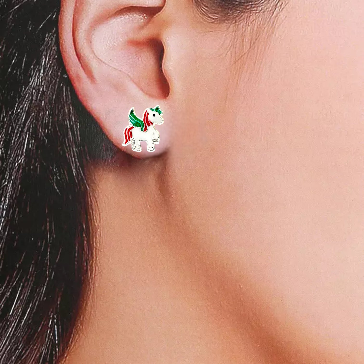 925 Sterling Silver Unicorn Studs Earrings Tiny Colorfull Animal Stud Earrings Minimalist Handmade Gift For Girls