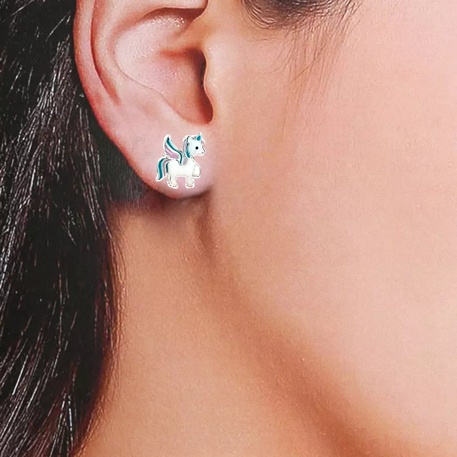 925 Sterling Silver Unicorn Studs Earrings Tiny Colorfull Animal Stud Earrings Minimalist Handmade Gift For Girls