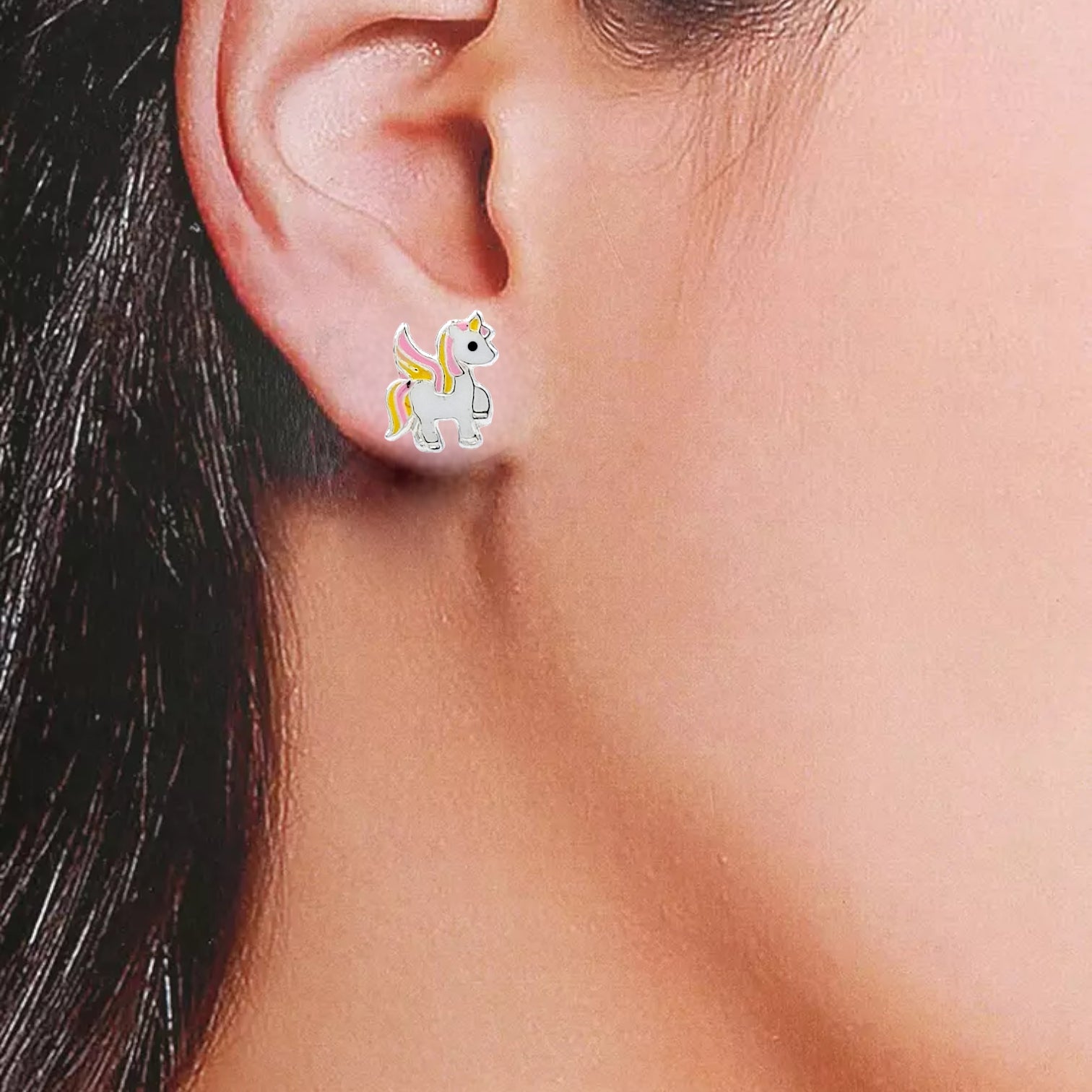 925 Sterling Silver Unicorn Studs Earrings Tiny Colorfull Animal Stud Earrings Minimalist Handmade Gift For Girls