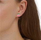 925 Sterling Silver Cute Cherry Ear Studs Tiny Earrings Fruit Enamel Ear Studs Earrings Handmade Gift For Women