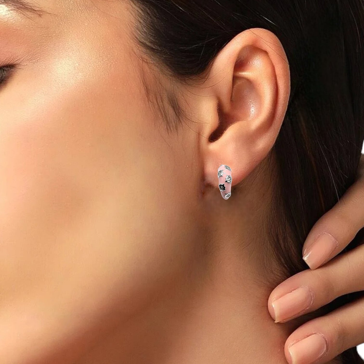 Thick Enamel Hoops Celestial Star CZ Chunky Bold Hoop Mini Art Deco Earrings Minimalist Handmade Gift For Women-13x4 mm